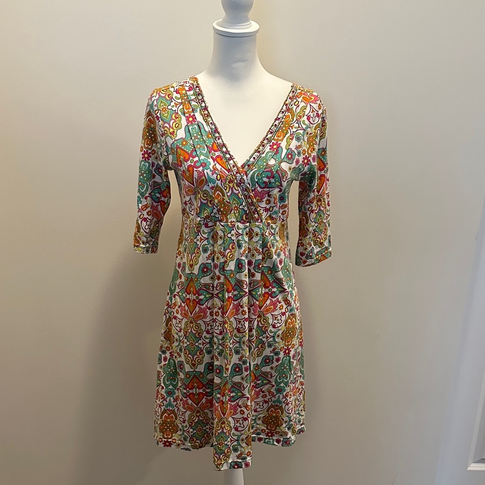 Vibrant Multicolor V-Neck Mini Dress